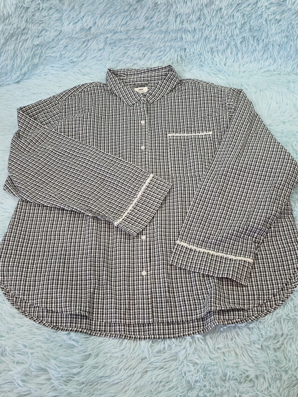 Aerie Black & White Gingham Button-Up Pajama Shirt XL